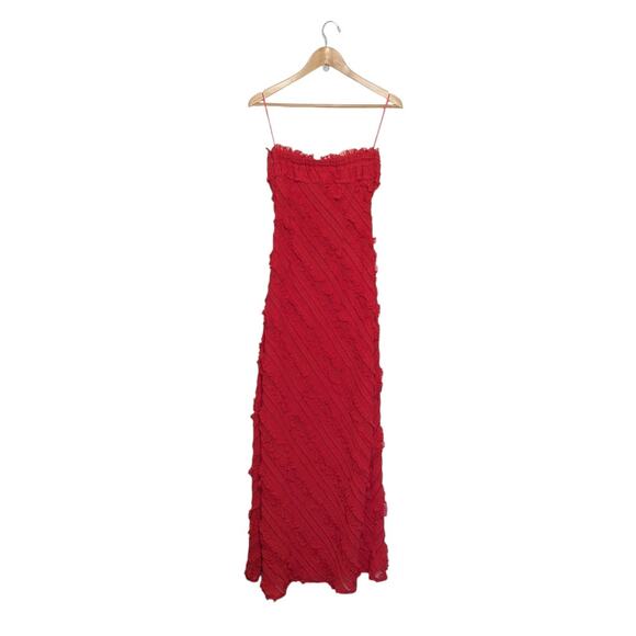 Endless Rose Strapless Ruffled Textured Maxi Dress Red Prom Formal Gown Small - Picture 3 of 5